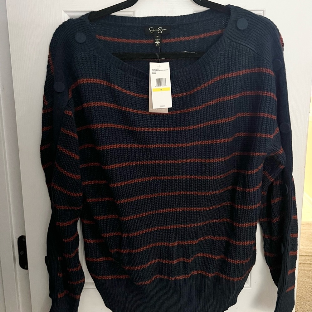 Blue orange striped sweater